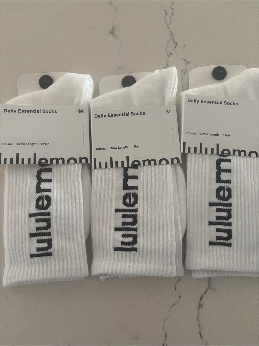 lululemon Daily Essentials Crew Socks White (3-Pack) Unisex Medium NWT